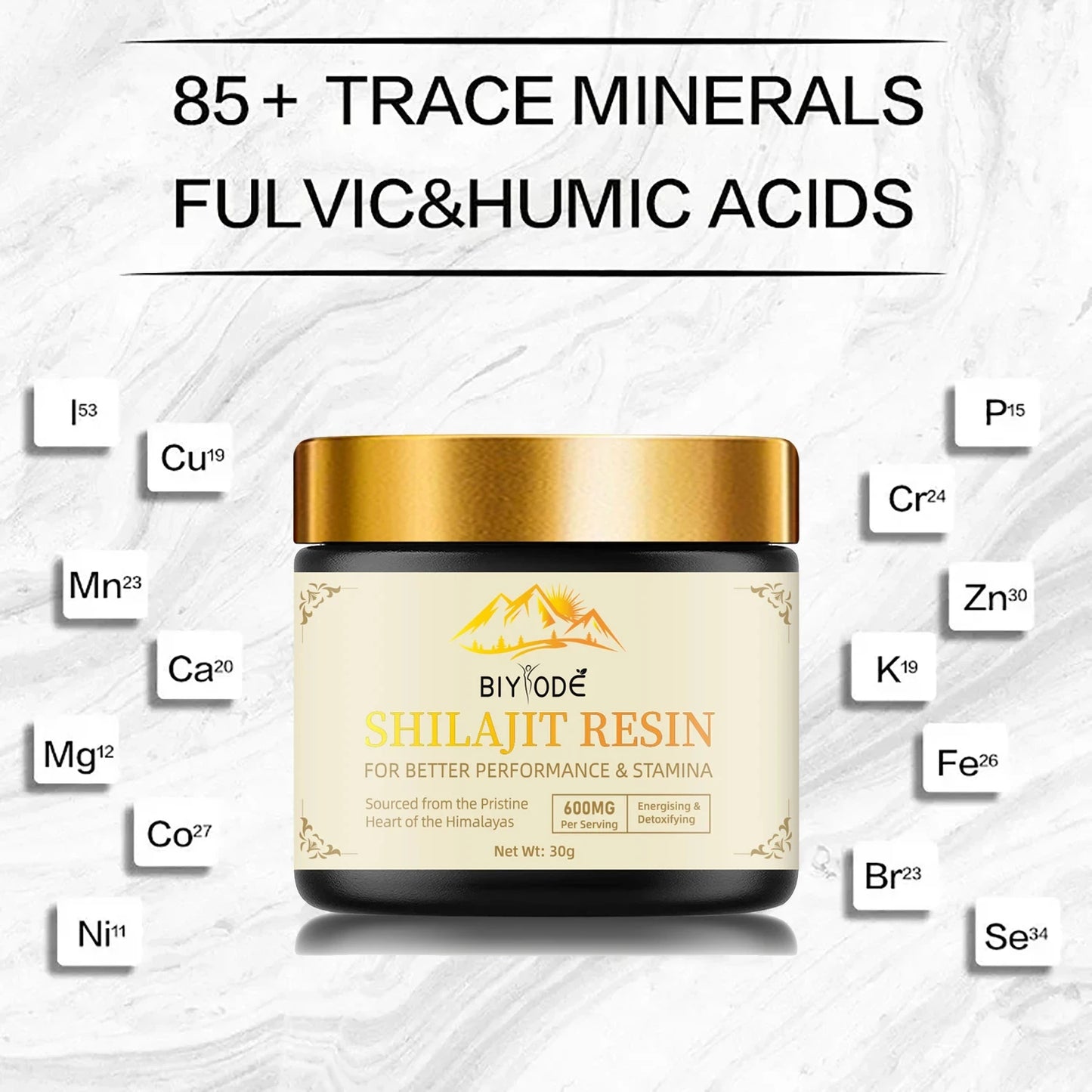 BIYODE Himalayan 100% Pure Shilajit with Folic Acid & 85+ Trace Minerals