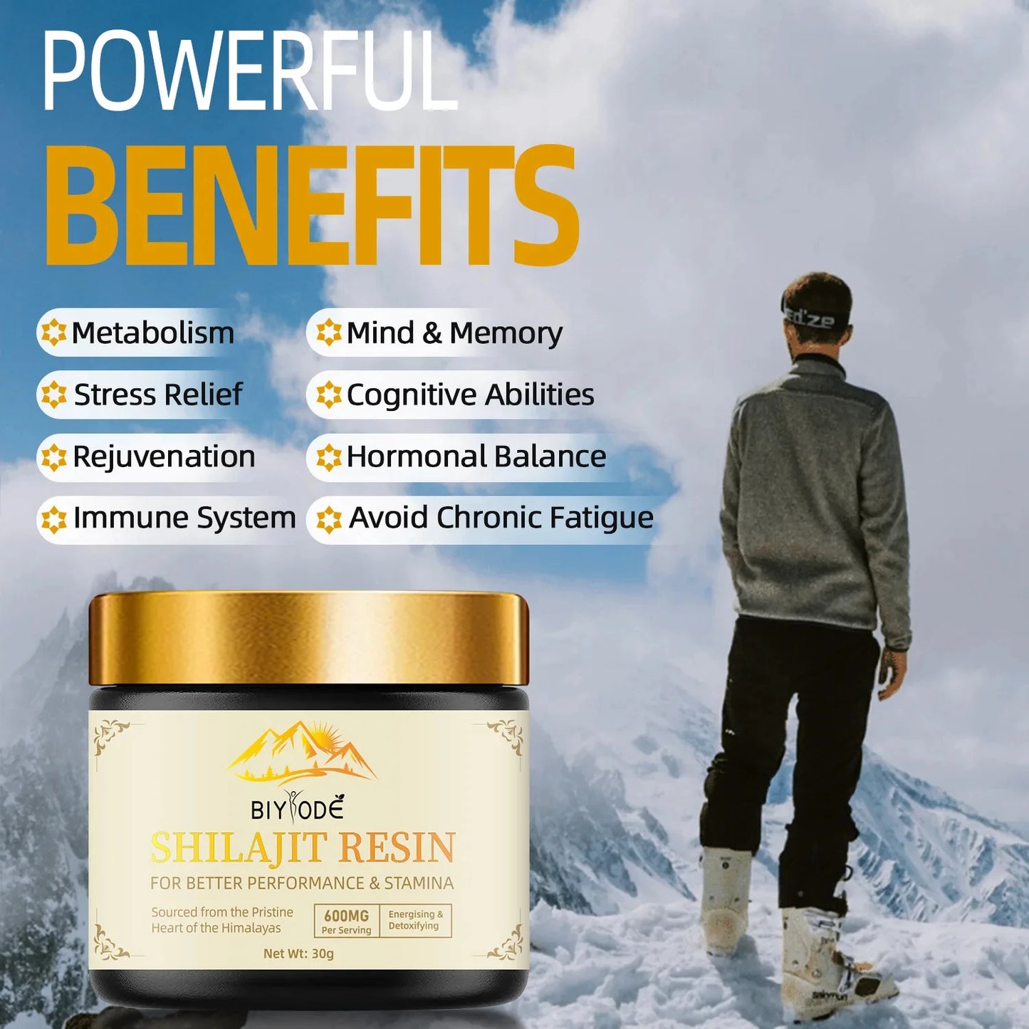 BIYODE Himalayan 100% Pure Shilajit with Folic Acid & 85+ Trace Minerals